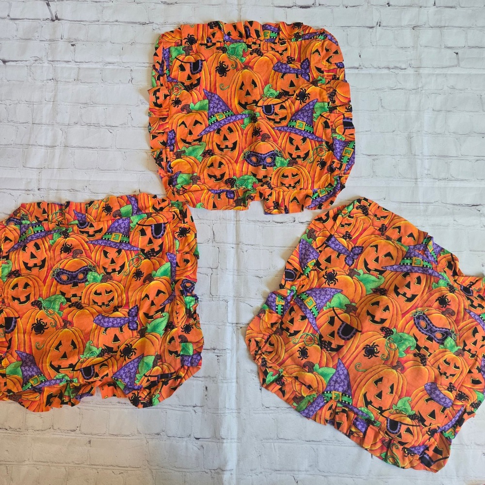 90s handmade Halloween Pumpkin Jack O Lantern Ruffled Pillow Shams Set of 3